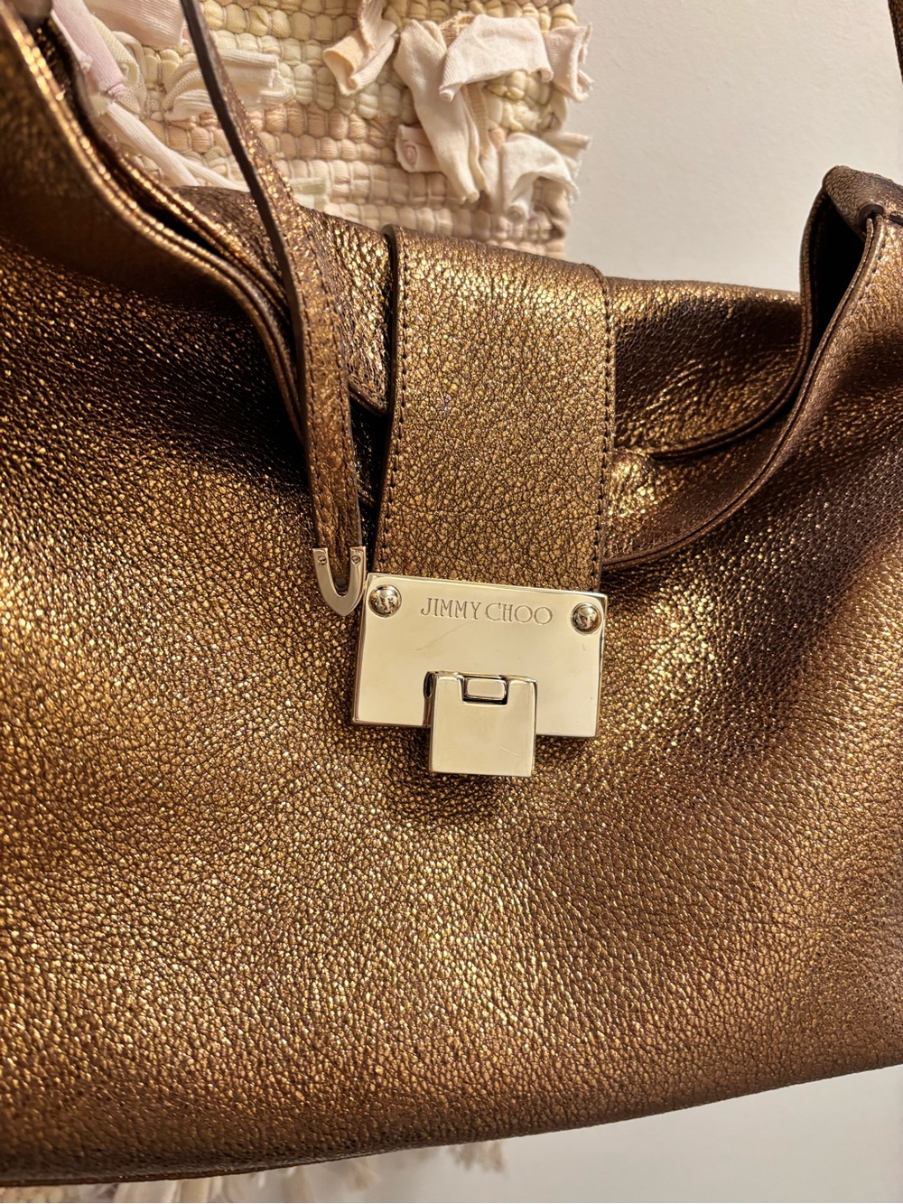 Jimmy Choo Bronze Metallic Leather Shoulder Bag - Picture 2 of 6